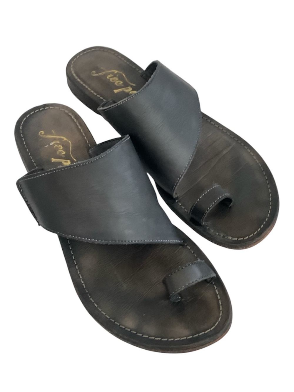 Free people Sant Antoni  Leather Toe-Ring Slide Sandals - Black EU39